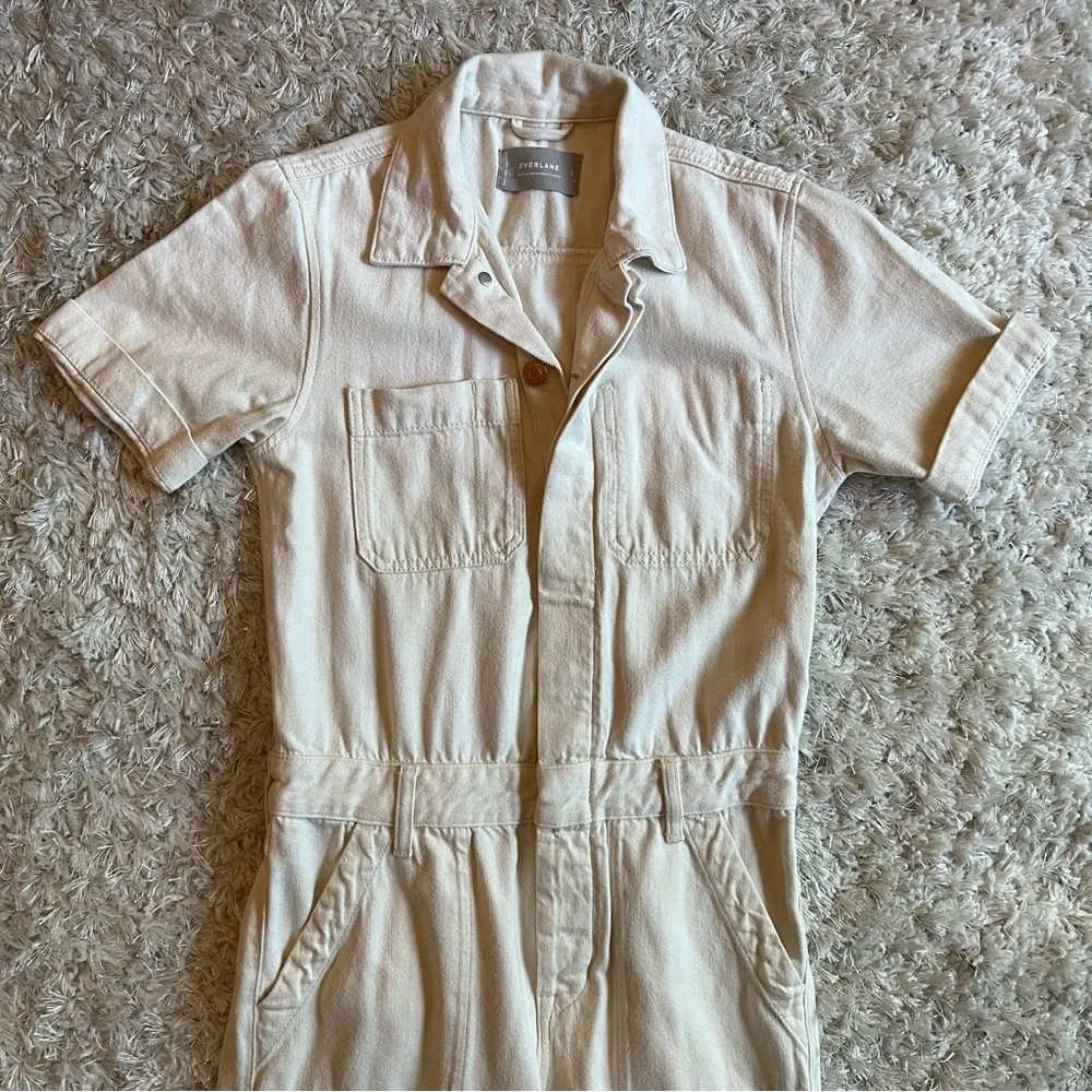 Everlane Short Sleeve Denim Coverall Jumpsuit in Bone Size 00 - Image 7