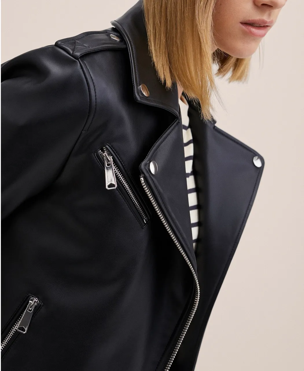 Mango Black Faux Leather Biker Jacket - Image 3