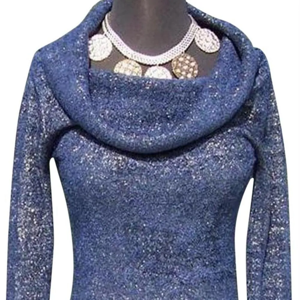 Cache Navy Metallic Exaggerated Oversize Collar Top New SOFT Sweater NWT $98 - Image 3