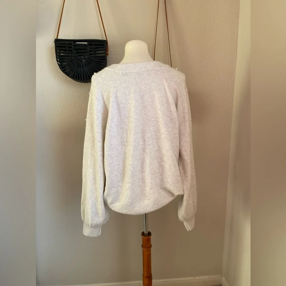 Draper James RSVP Grey Pearl Long Sleeve Embellished Sweater, Size XXL - Image 3