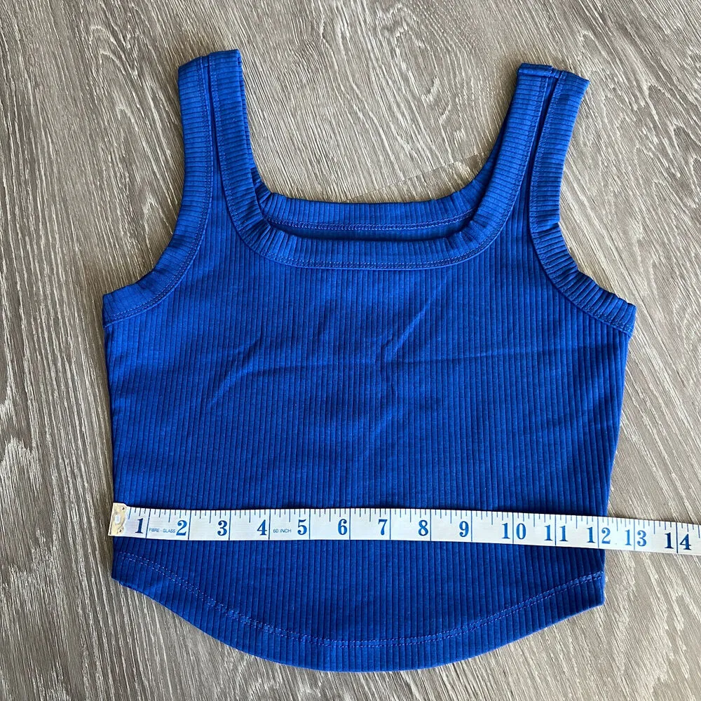 Madewell Tailored Crop Tank Top Womens XS Ribbed Blue - Image 6