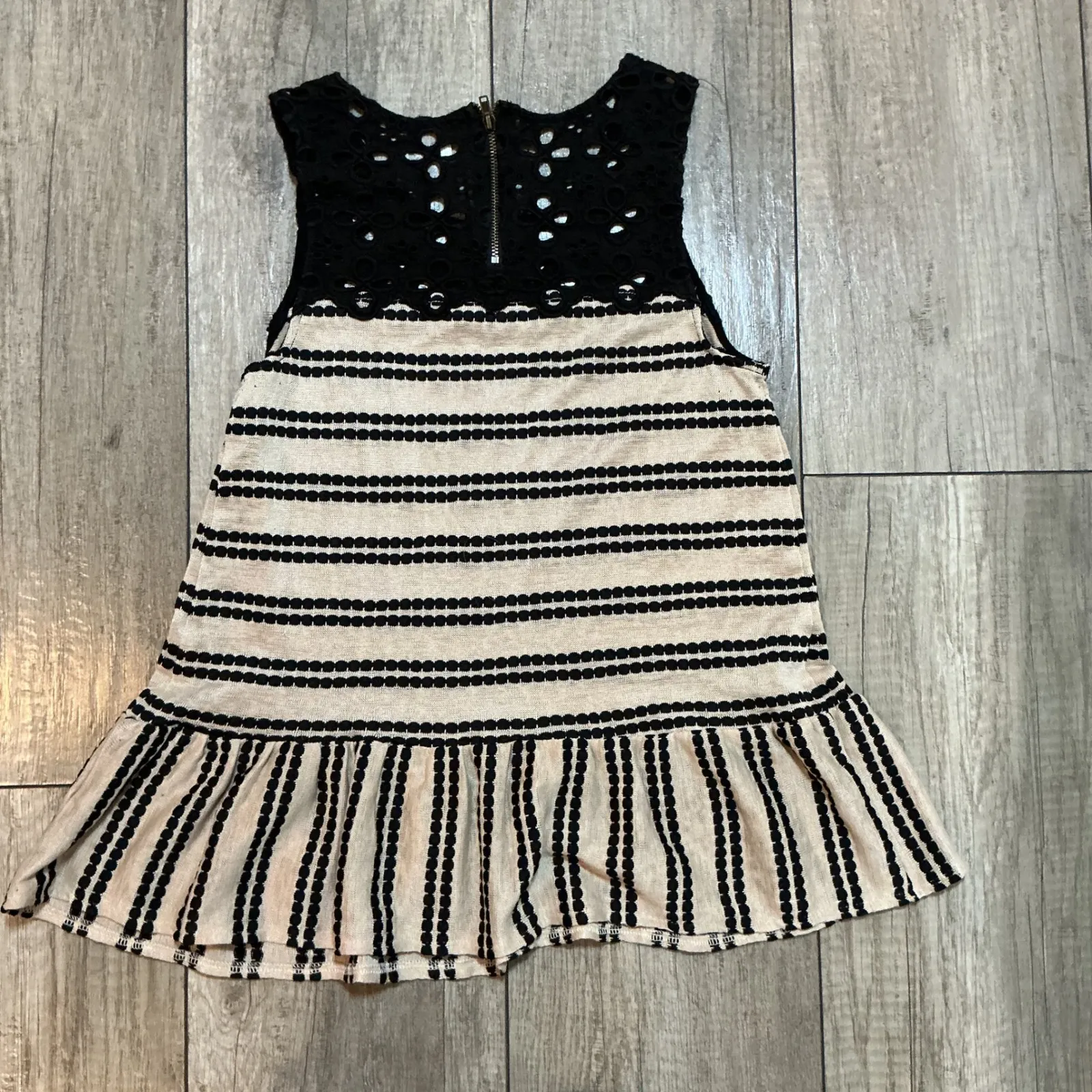 Free People Dress XS Black Lace Sleeveless‎ Striped Ruffle Hem Casual Summer - Image 3