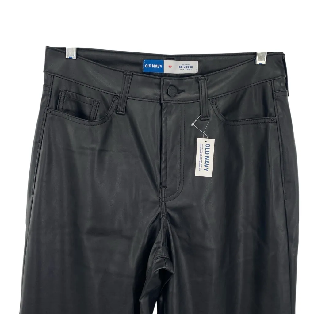 Old Navy Faux Leather Black Straight Leg Pants OG Loose New - Image 2