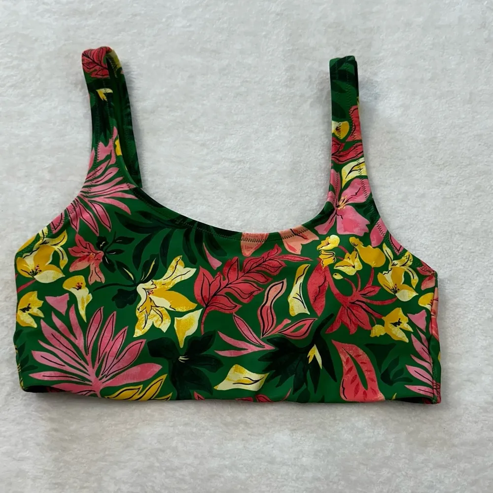 Old Navy Green and Pink Bikini Top with Tropical Print Swimsuit - Image 4