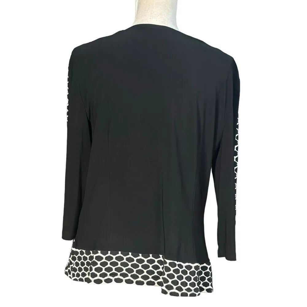 Joseph Ribkoff Jacket Size 16 Zip Up Black White Scuba Material Classic Workwear - Image 2