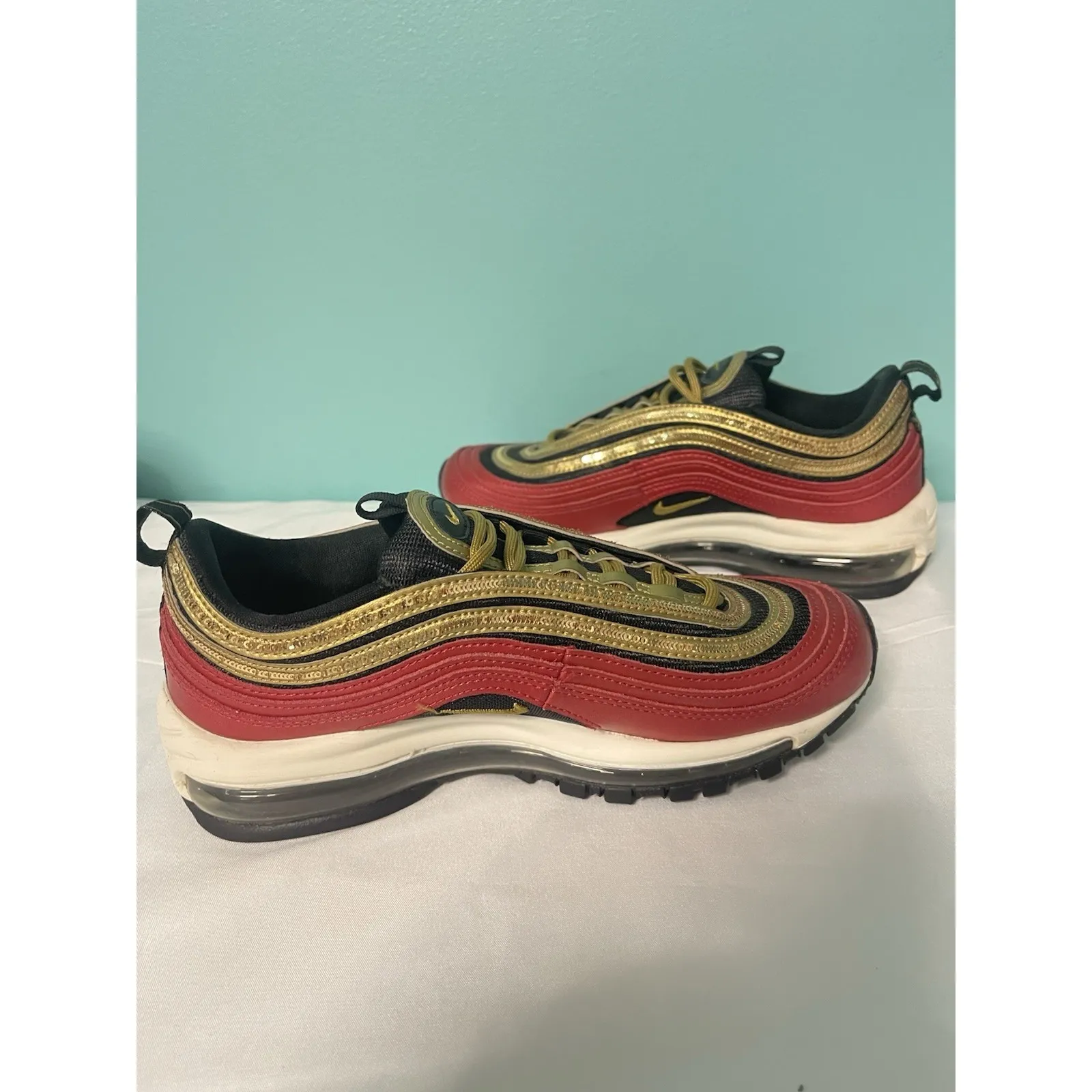 Nike Air Max 97 "Gold Sequin" Red Black‎ Women's Size 7.5 Red S-308 - Image 5