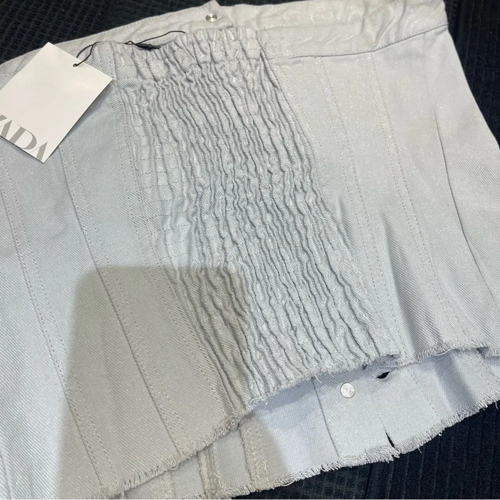 Zara sparkly denim button up corset top Jean sleeveless raw hem distressed Sz M - Image 12