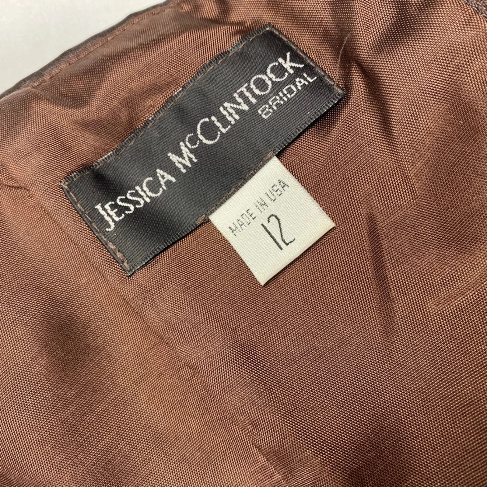 Jessica McClintock Brown Halter Dress Party Cocktail Bridesmaid‎ Size 12 Satin - Image 4