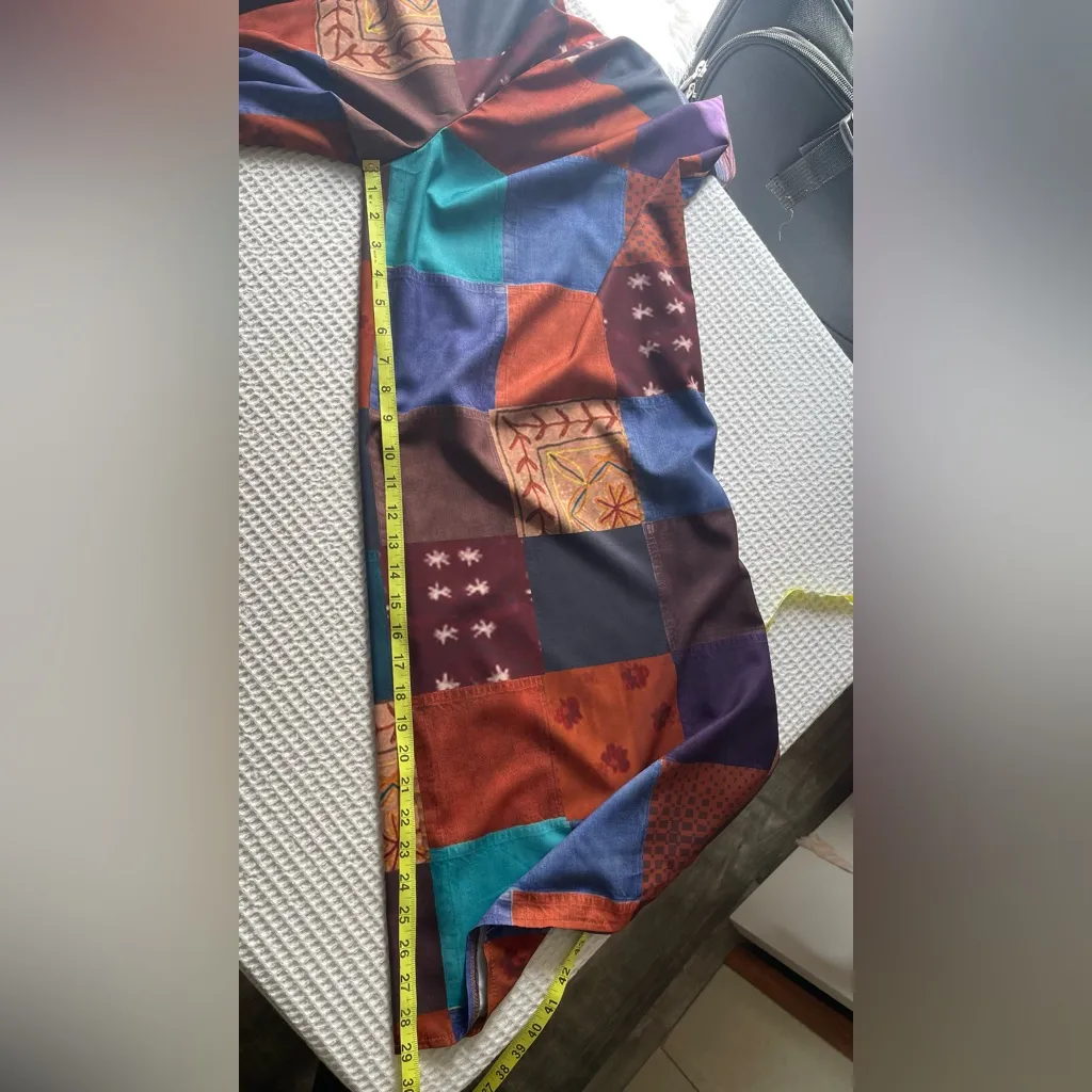 Romwe  Patchwork Wide Leg Pants - Blue, Brown, Orange - Image 7