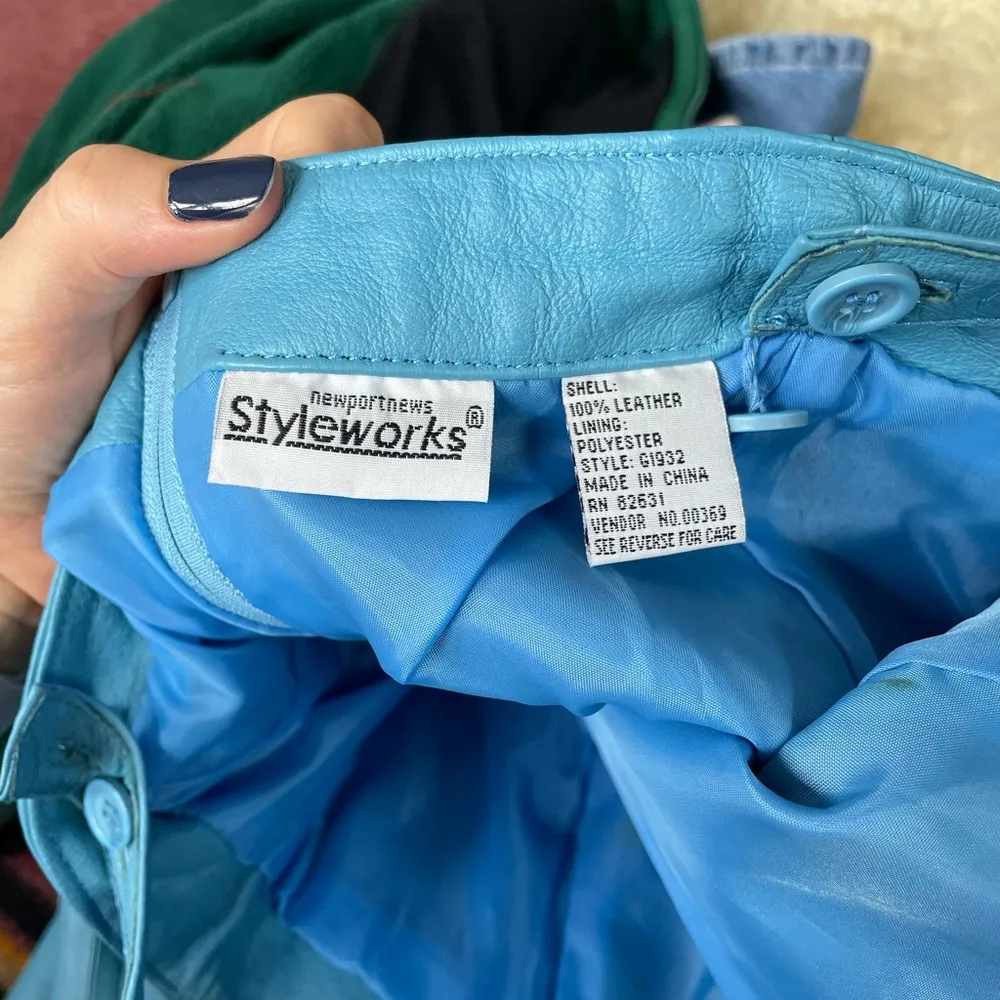 Y2K All Leather Sheath dress Spaghetti strap fitted blue leather dress Size 4 - Image 6