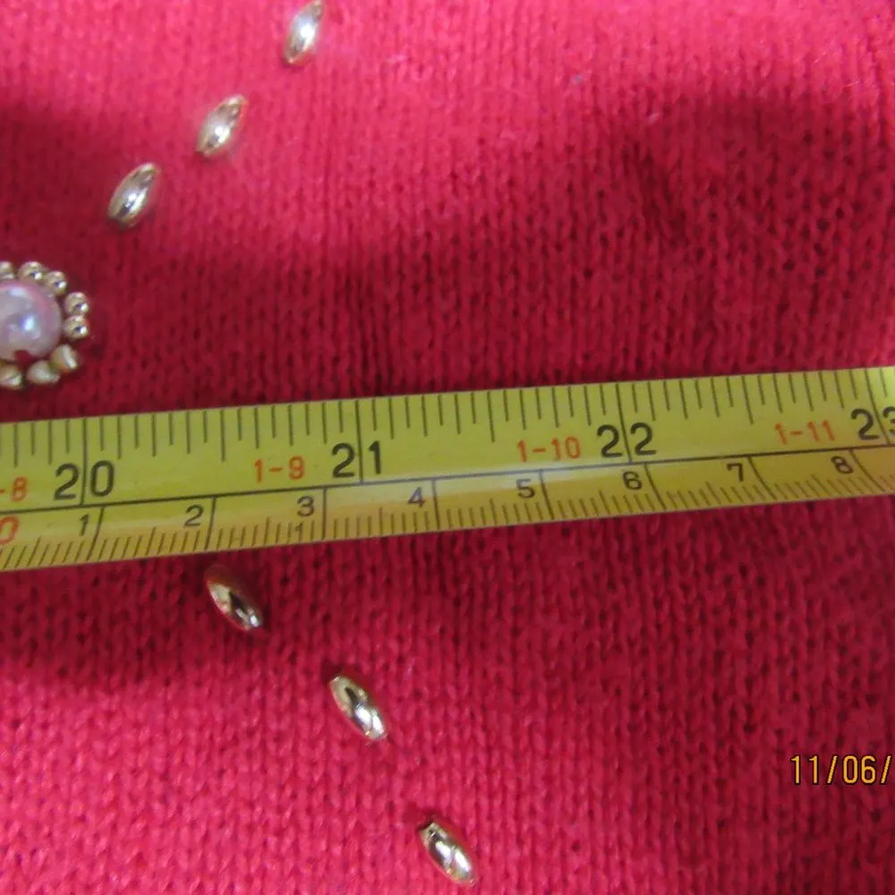 Vintage Victoria Jones 1x Red Beaded Embellished Jeweled Christmas Sweater Artsy - Image 7