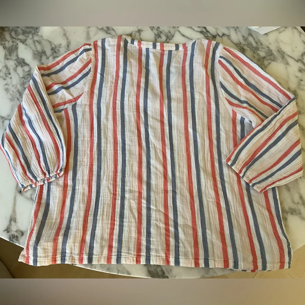 NWT CASLON STRIPE COTTON GAUZE POPOVER TOP IN PINK BEACH RED NAPA STRIPE Sz 2X - Image 4