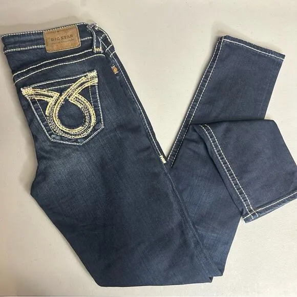 Big Star Maddie Skinny Denim Blue Jeans Embroidered Pockets Womens Size 27R - Image 2