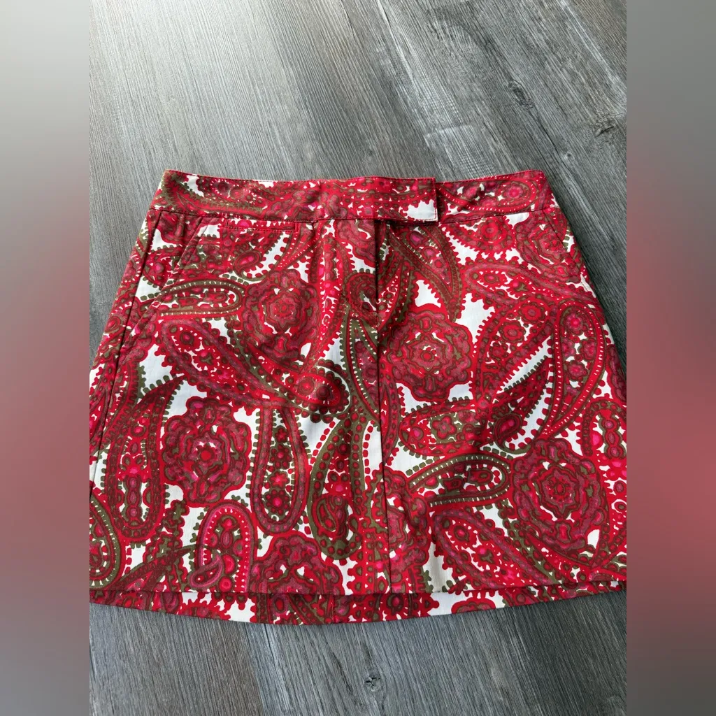 J. Crew Floral Paisley Mini Skirt Cotton Pink Green White Red Hippie Boho Size 2 - Image 2