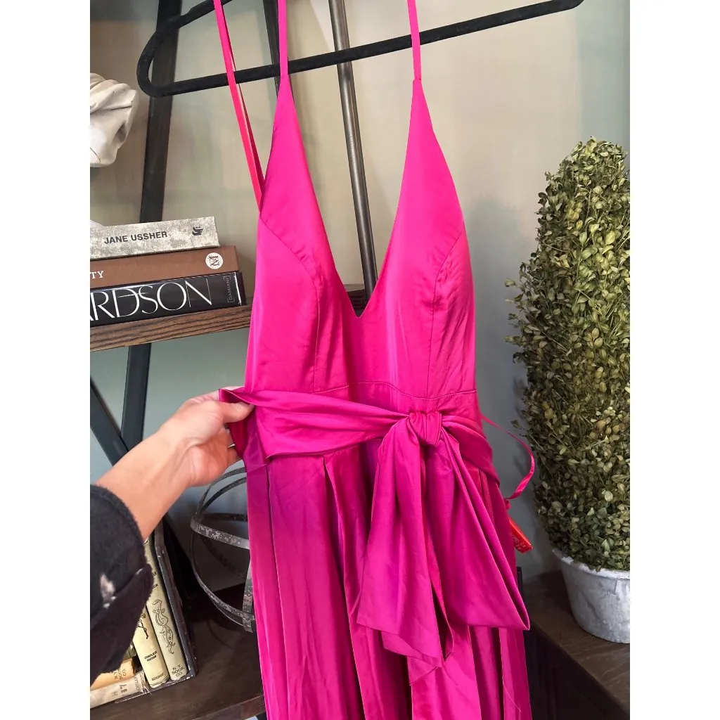 Ieena Mac Duggal Charmeuse Halter Strap Soft Tie Waist Gown Magenta Womens Size - Image 6