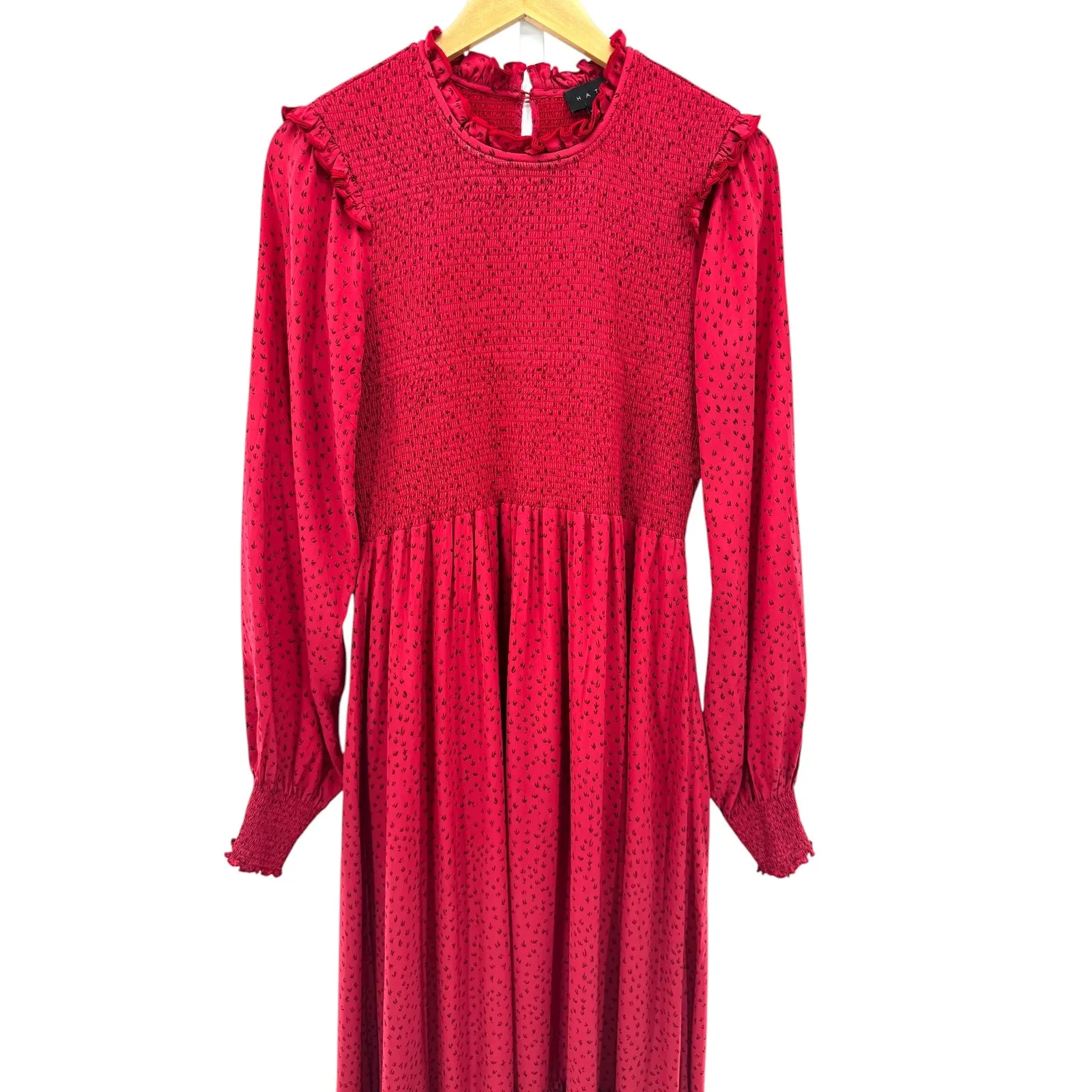 Hatch Collection Lana Smocked‎ Ruffle Maternity Midi Dress Red 1 S Cottagecore Size undefined - Image 2
