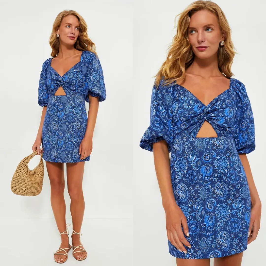 NEW Tuckernuck‎ Hyacinth House Dress Blue Paisley Puff Sleeve Mini Dress XXL - Image 7