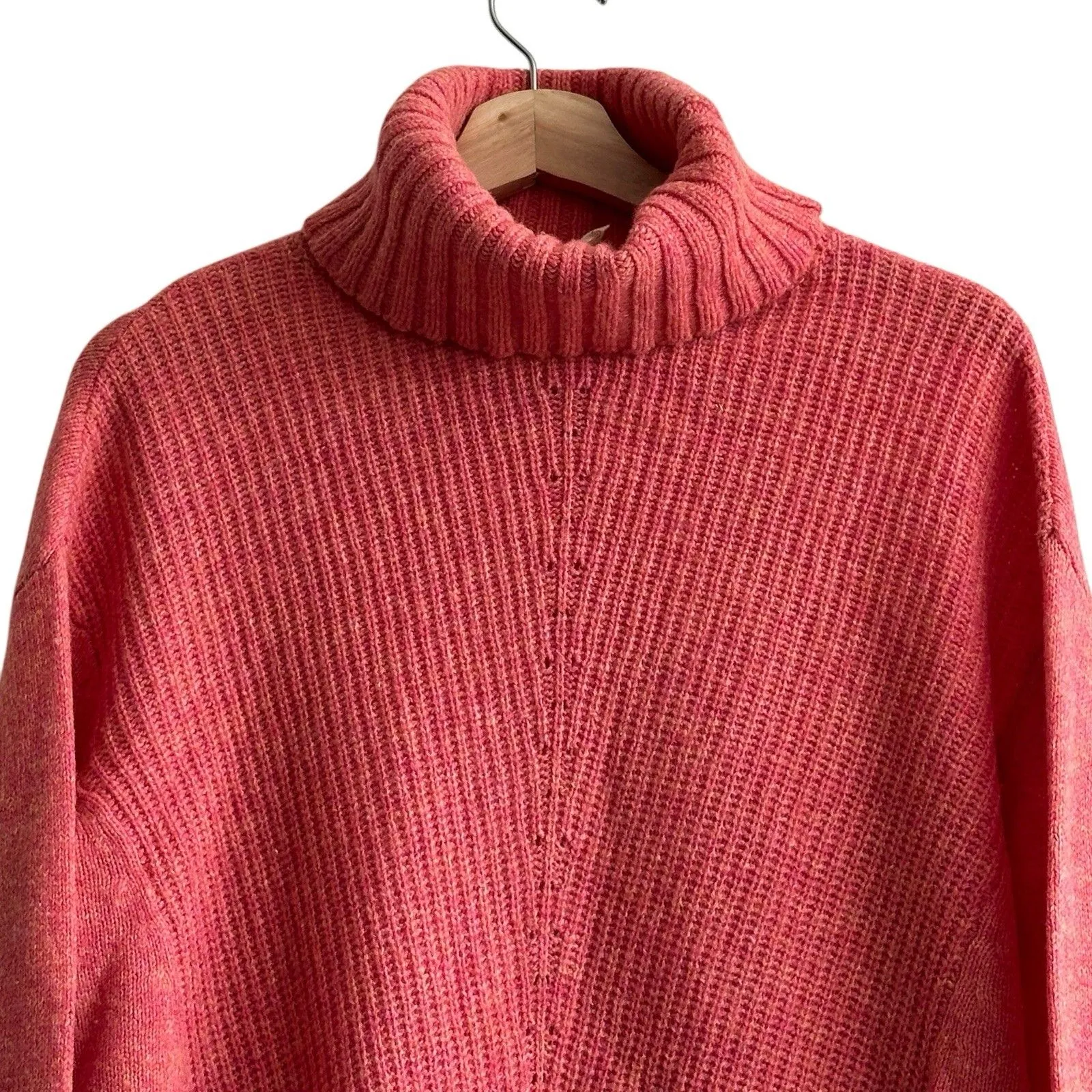 Anthropologie MOTH Fireside Wool Blend Cowl Neck Knit Sweater S Pink Coral - Image 7