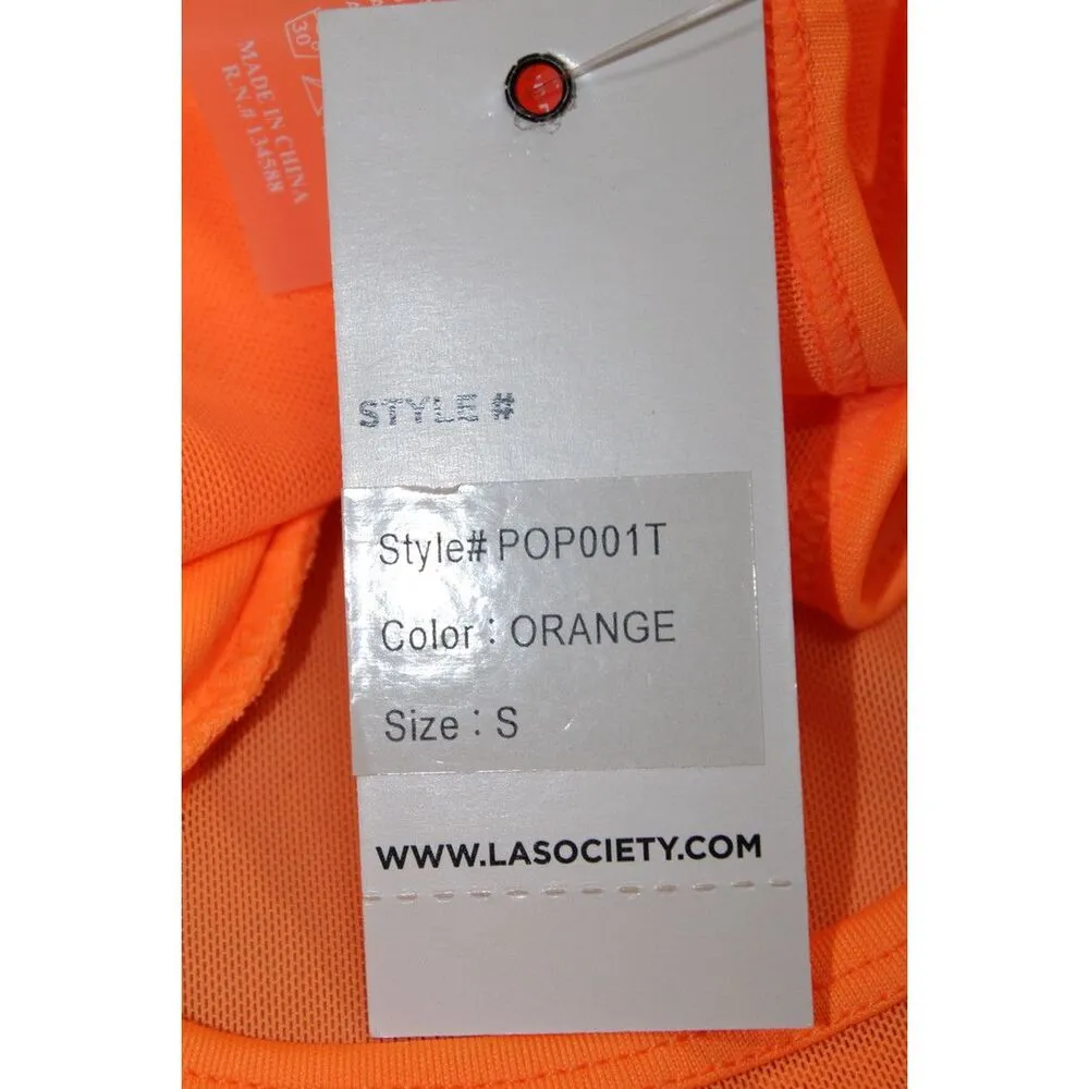 Womens LA Society POP001T Orange Polyester Spandex Sleeveless Sports Bra Size S - Image 4