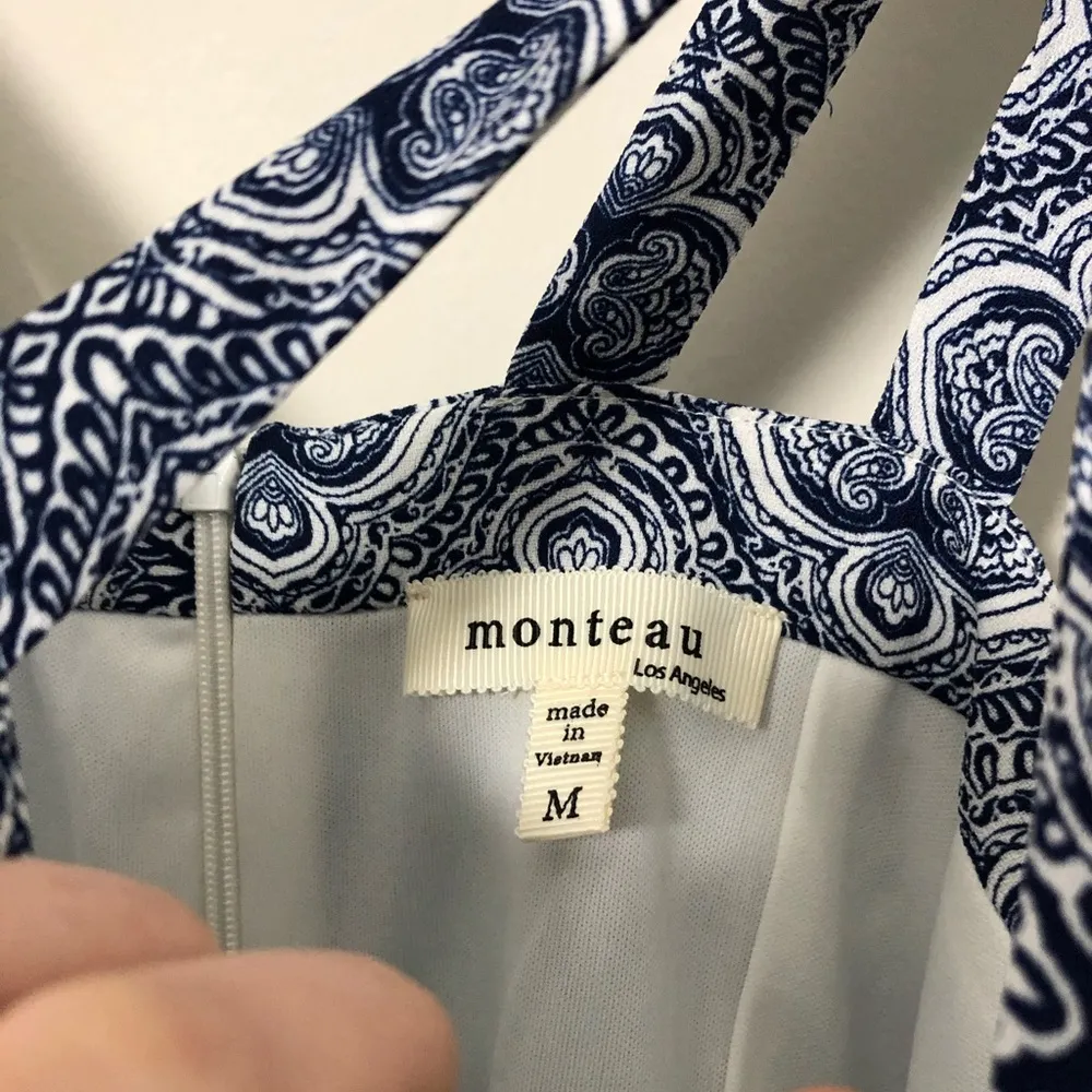 Monteau blue & white patterned sleeveless dress - Image 6