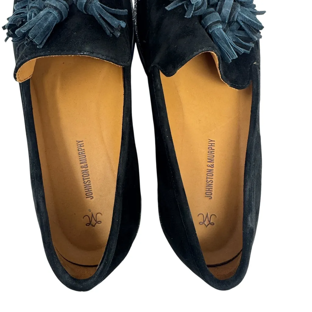 Johnston & Murphy Black Gracelyn Tassel Suede Platform Wedge Loafers 8 - Image 10