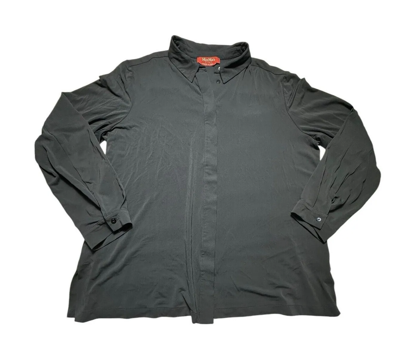 Max Mara Button Down Shirt Women Sz 12 Approx Rayon Feel Minimal Preppy #GH3-4 - Image 1