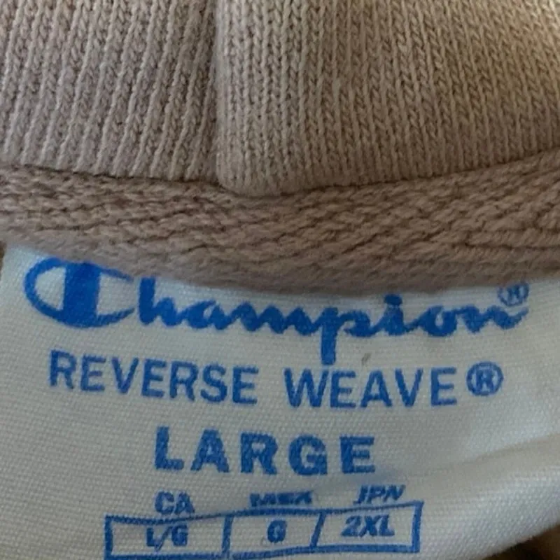 Champion Cream Tan Drawstring Long Sleeve Hooded Hoodie Sweater Sweatshirt Top L - Image 3