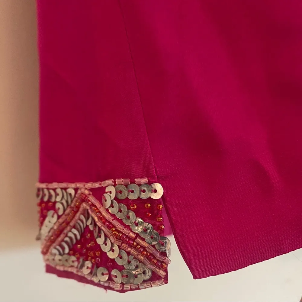 Vision Apparel Pink Silk Button Down Sleeveless Top with Sequin Details Size 12 - Image 7