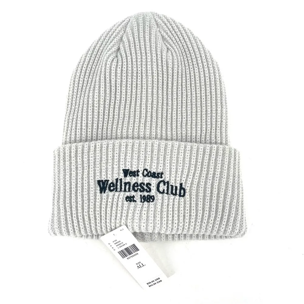 Daily Practice by Anthropologie Sport Club Ribbed Light Gray Beanie Hat - Image 4