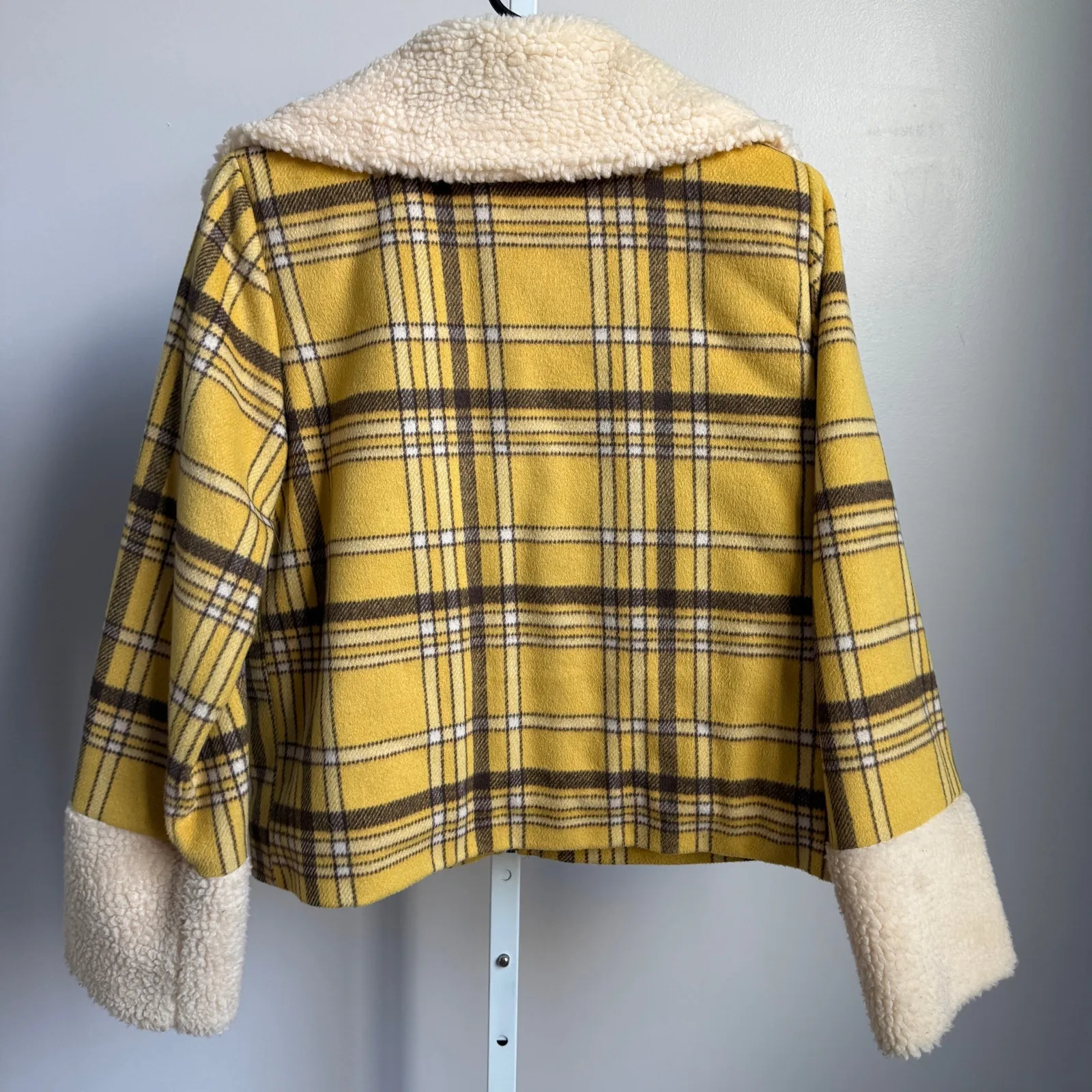 Anthro MOON RIVER Plaid Sherpa Collar Jacket sz M ‎ Zip Front Cabin Outdoors - Image 6
