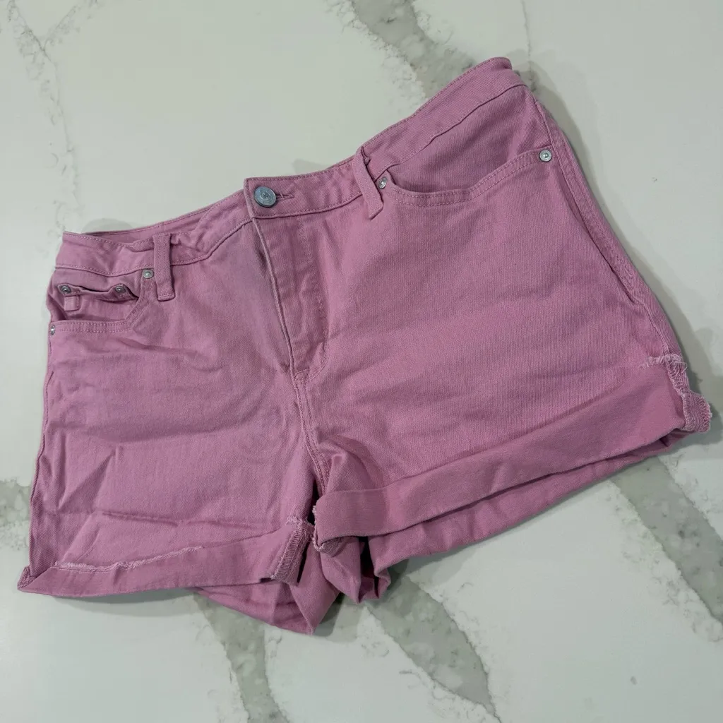 Seven7 Fray Hem Mini Denim Jean Weekend Shorts Womens 16 MidRise Pink Barbiecore - Image 4