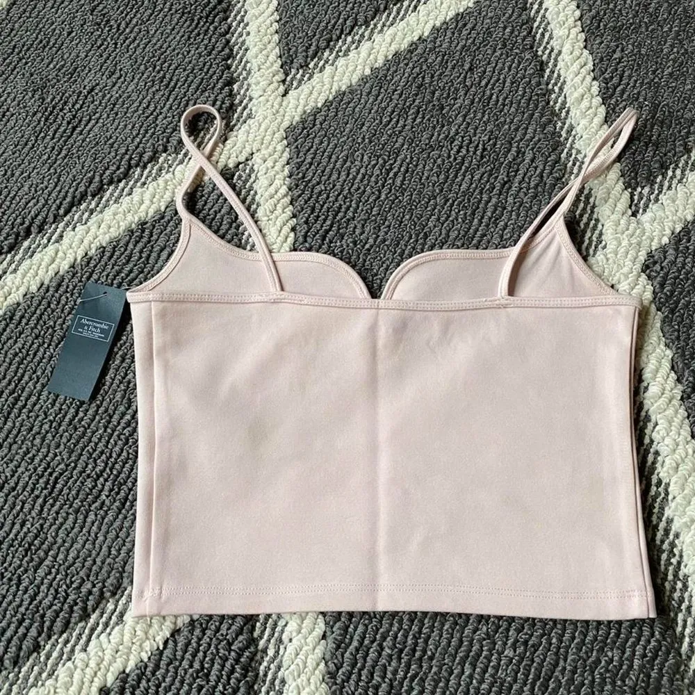 Abercrombie and Fitch ponte sweetheart top in pink - Image 4