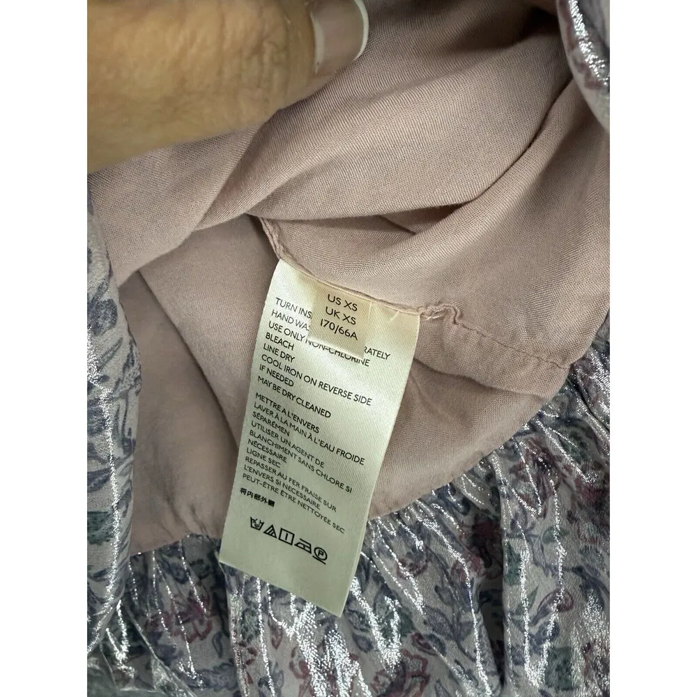 Free People Women's Pull on Skirt Metallic Floral Pink Size XS Balloon Hem Smock - Image 8