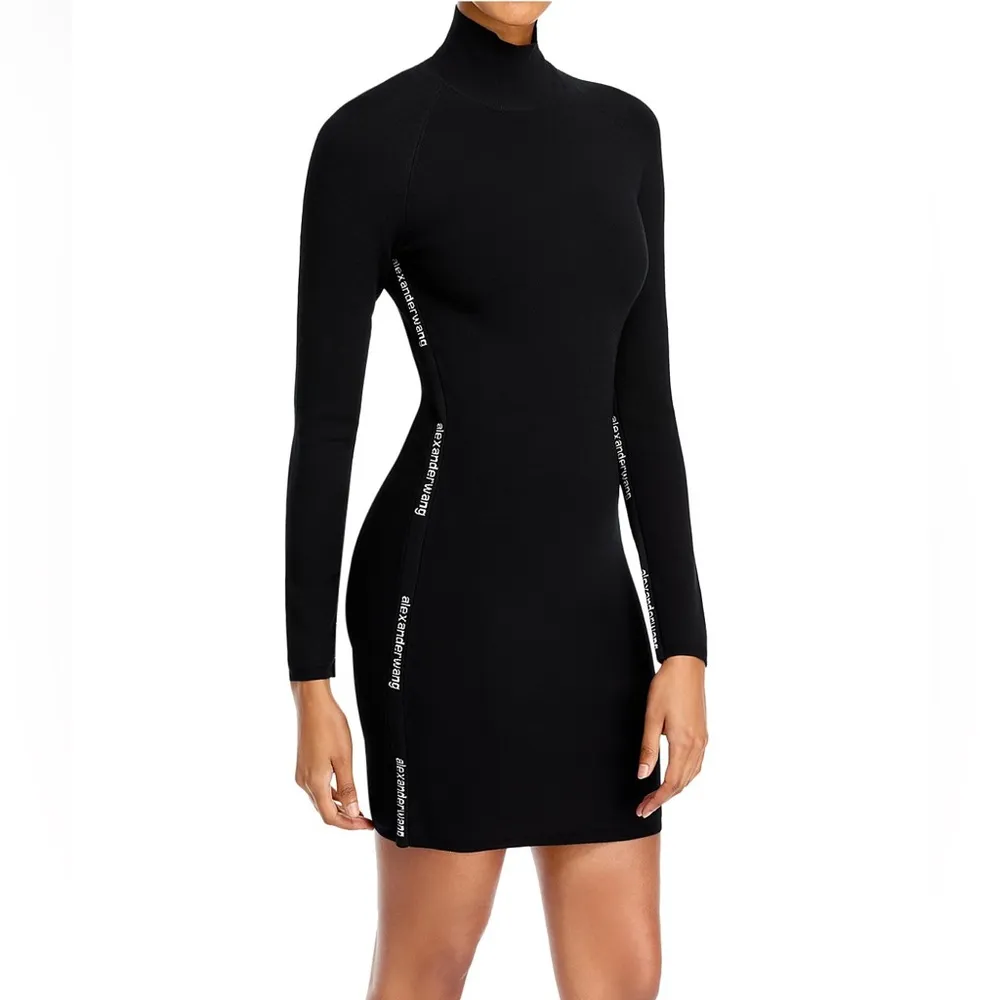 Alexander Wang Bodycon LS Turtleneck Dress w/Logo Jacquard Trim Size L NEW wTag - Image 2