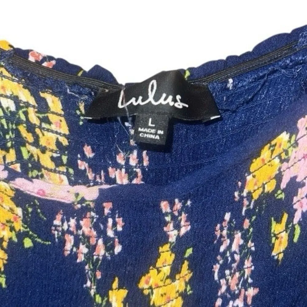 ✨Lulu’s Fairytale Bliss Navy Blue Floral Print Skater Sz Large Dress✨ - Image 6