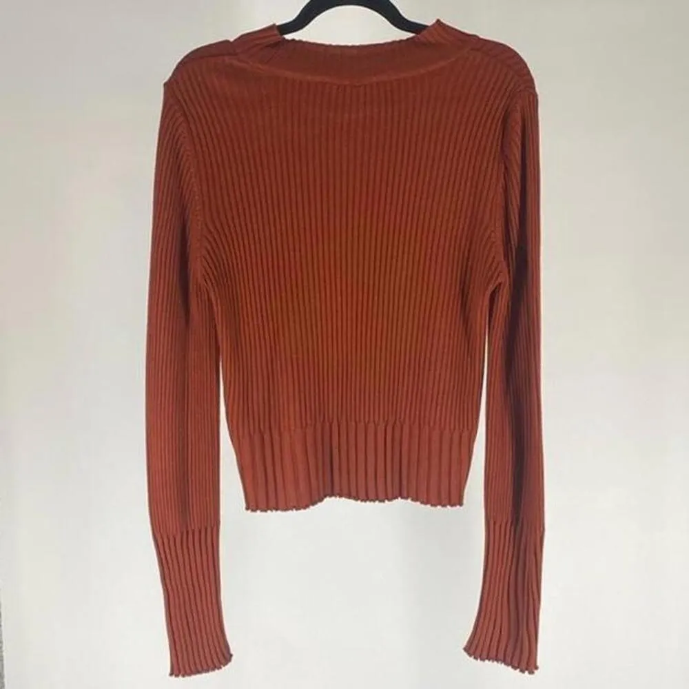 Cozy Ribbed Knit Long Sleeve Sweater in Rust Orange - Image 2
