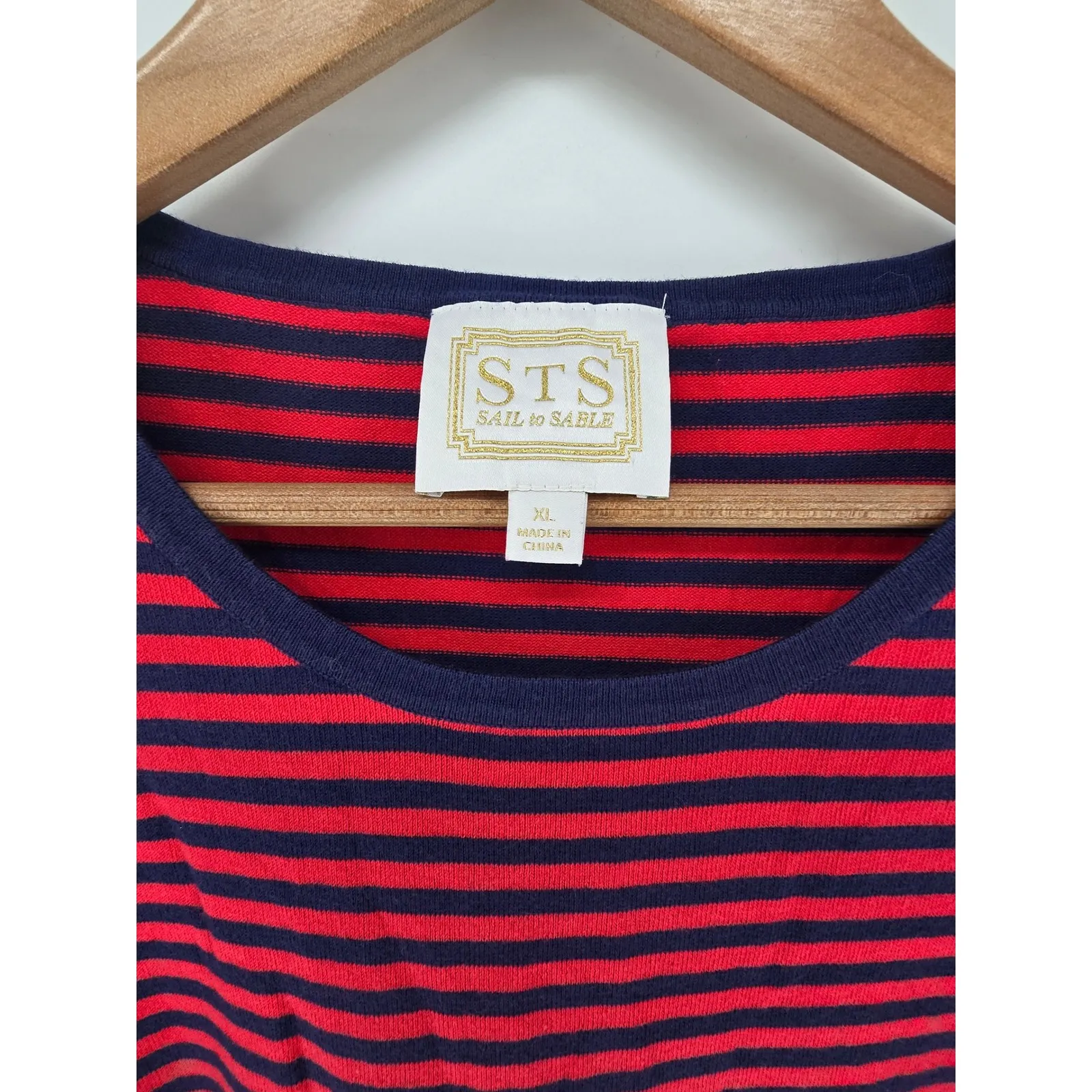 STS Sail to Sable Red Navy Stripe‎ Bell Sleeve Sweater Dress XL Cotton Nylon - Image 3