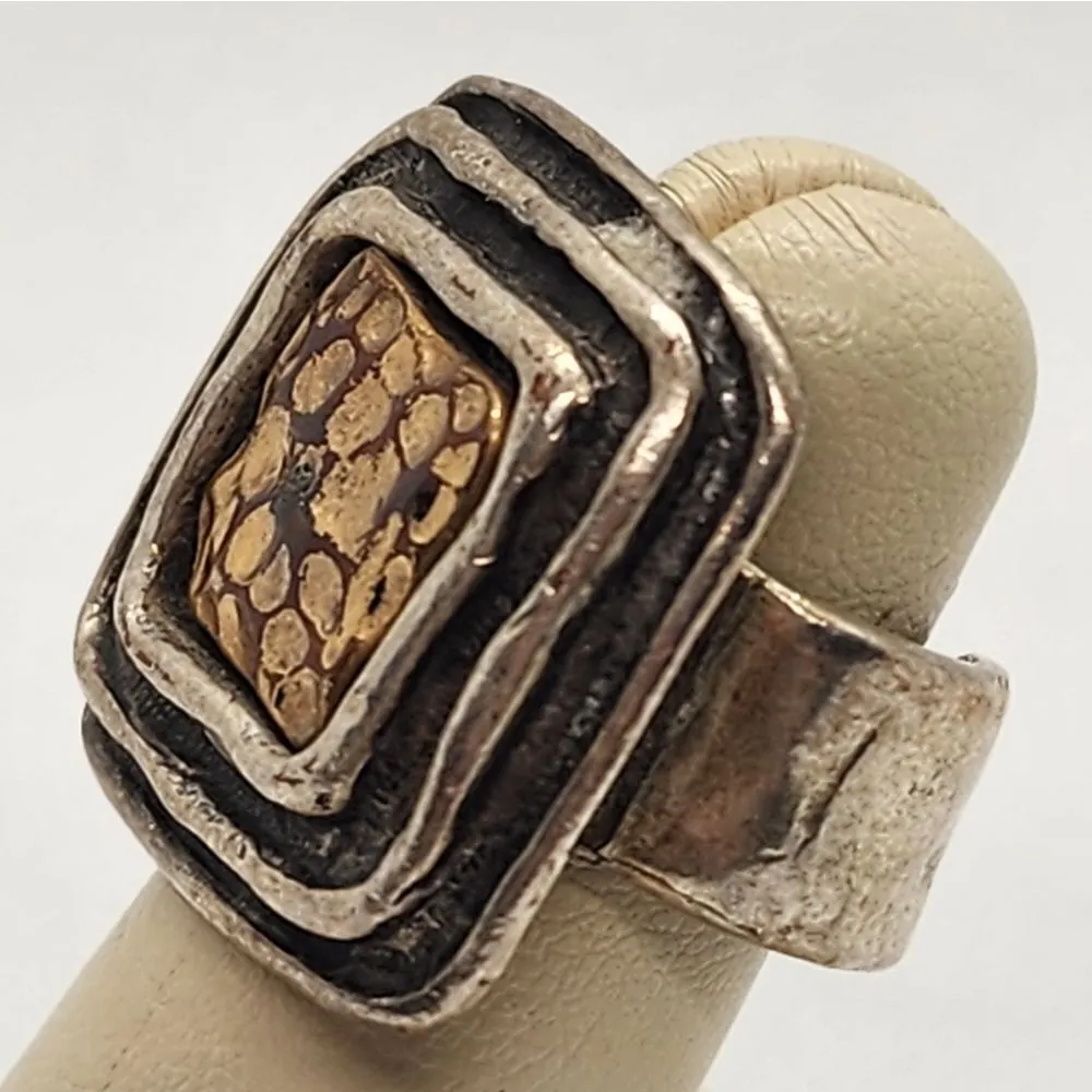 Vintage Chico's Etruscan Style Silver & Gold Adjustable Ring - Image 3