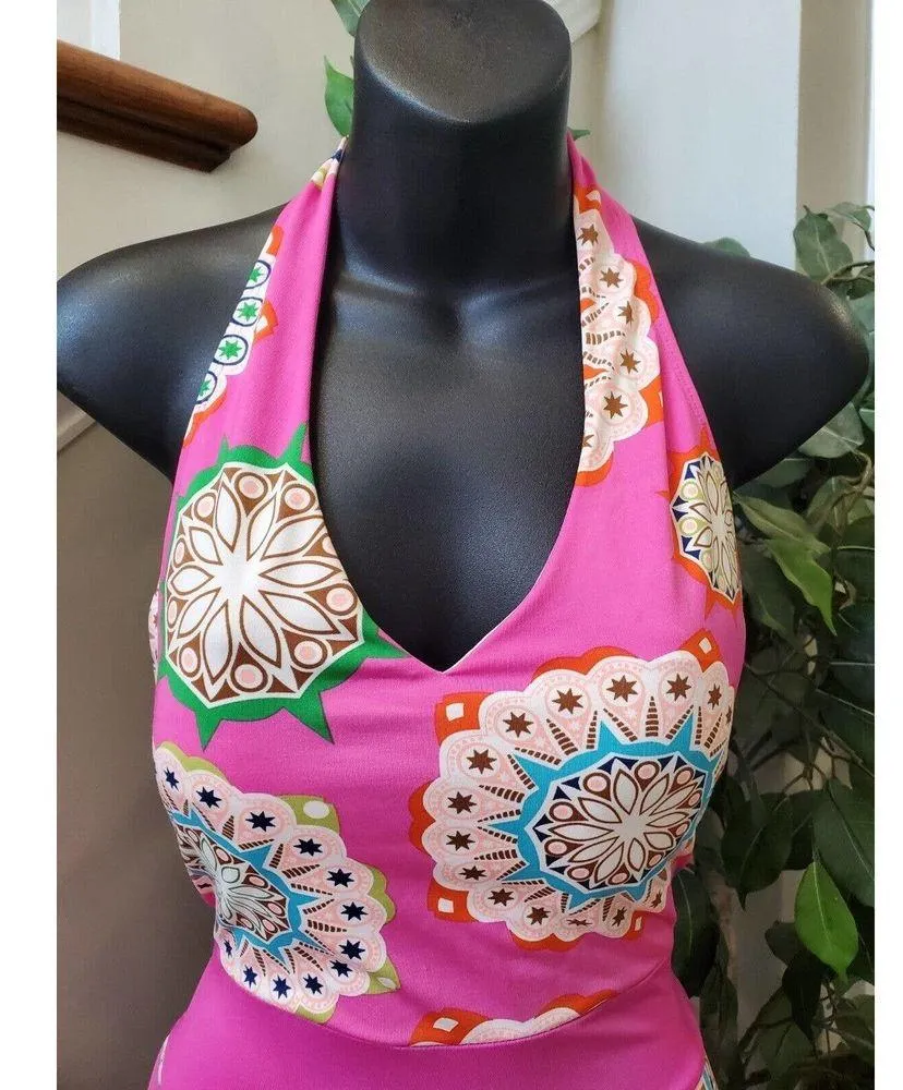 Emily Stacy Women's Pink Polyester Halter Neck Sleeveless Swimwear Dress Large - Image 5