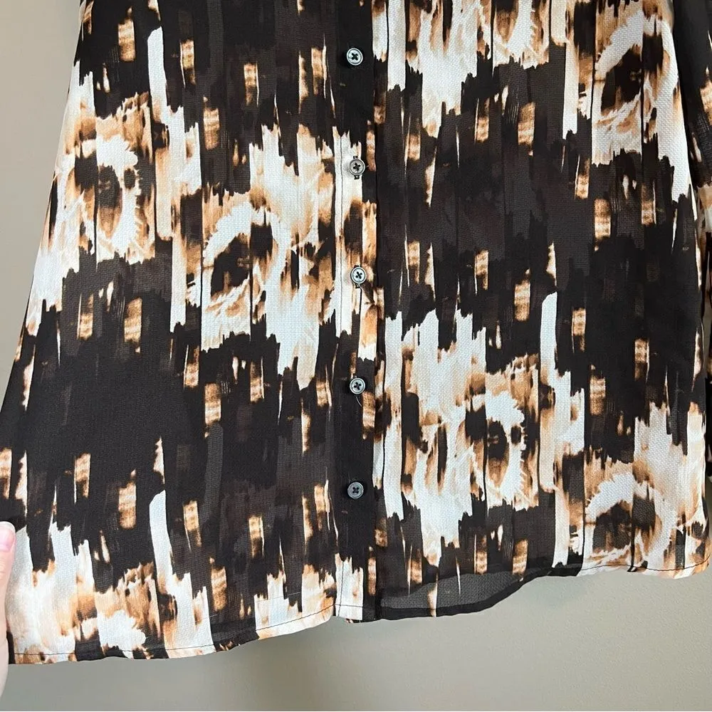 ✨ Derek Lam Abstract Print Sheer Button Up Blouse Brown Tan Women’s Small - Image 6