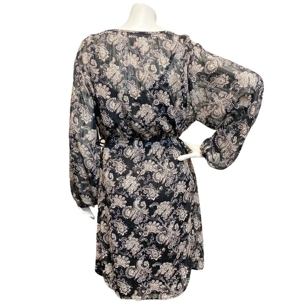XXL KNOX ROSE Women's 2 Pcs Black Floral Long Sleeve Blouson Cami  Dress - Image 7