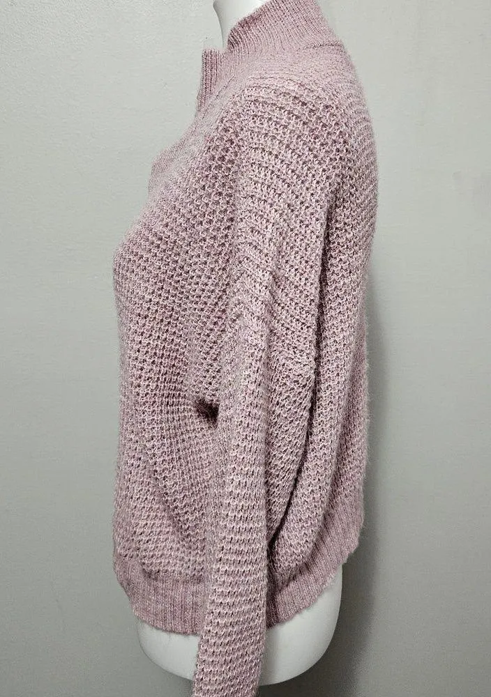 American Eagle Dusty Mauve Waffle ¼ Zip Mockneck Wool Blend Sweater Size Small - Image 3