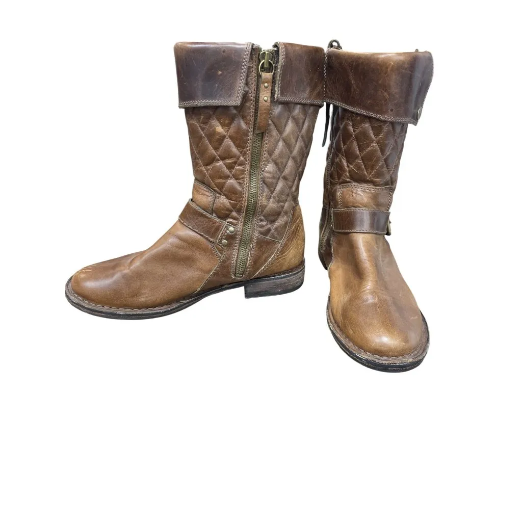UGG Womans Brown Leather Moto Quilted Mid Calf Boots Sz 7.5 SKU 9475 - Image 2