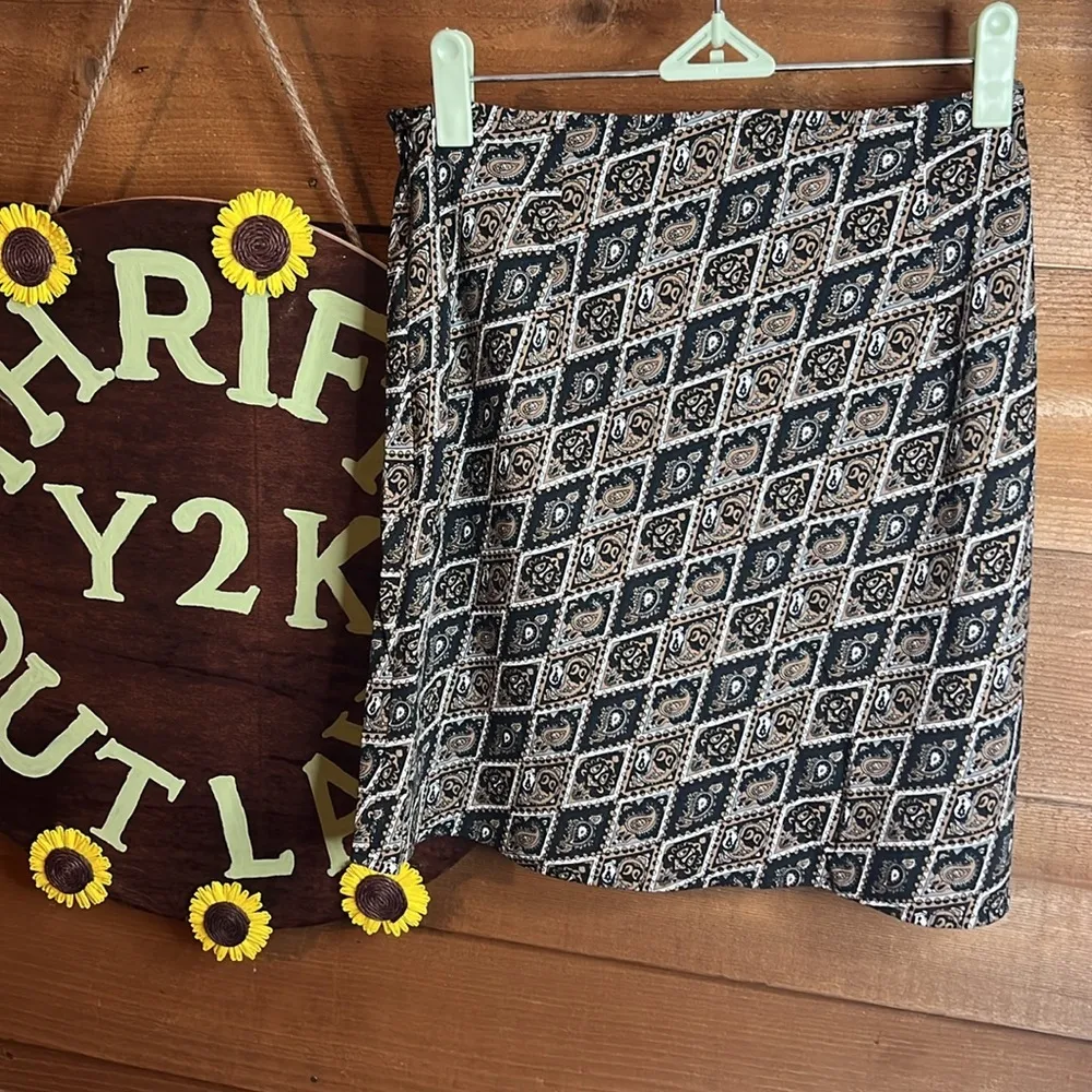 NWT Et Clet Paisley Mini Skirt Slit Black Brown Western Cowgirl Festival - Image 4