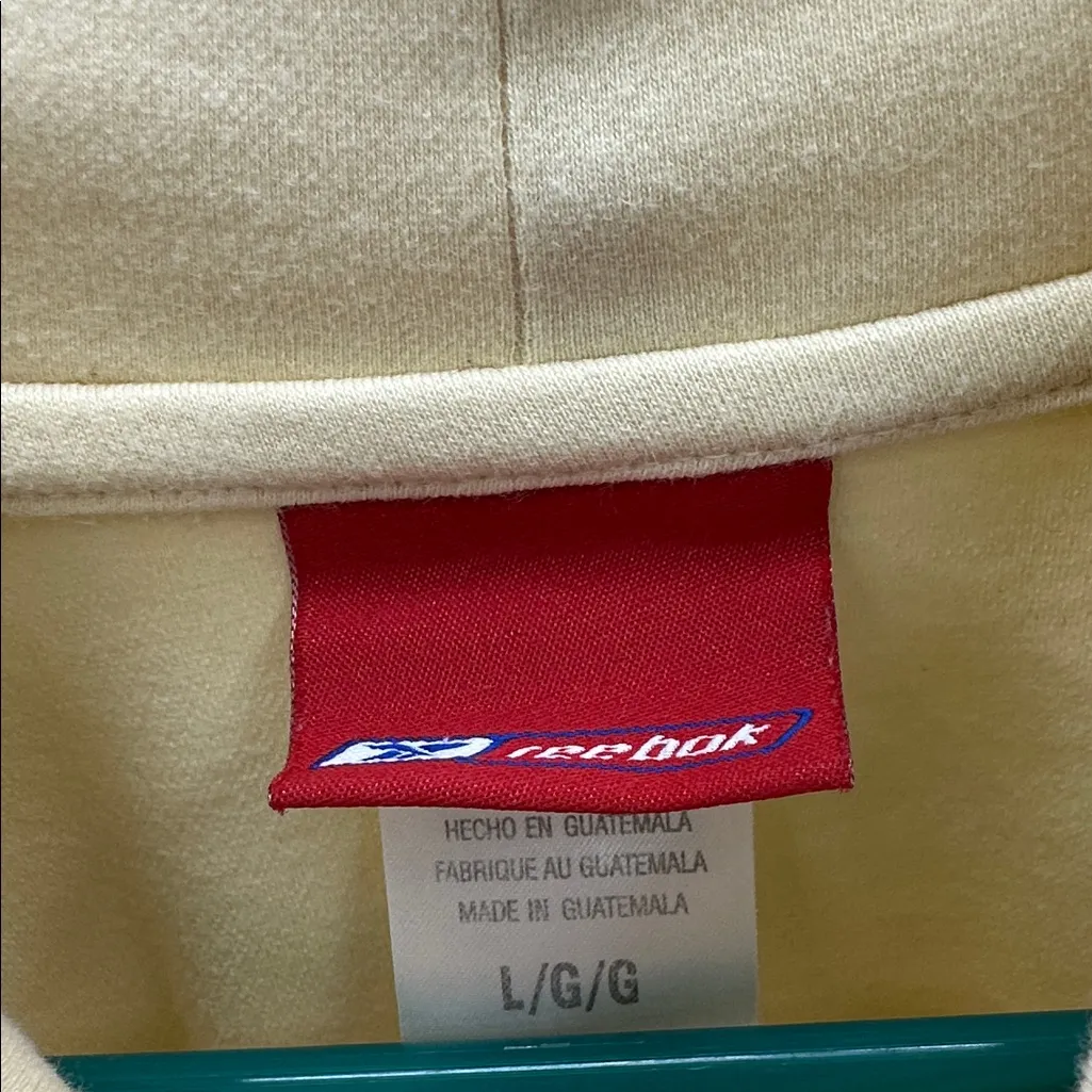 Vintage Reebok Mock Neck Pale Yellow Embroidered Horseshoe Logo Sweatshirt Large - Image 12