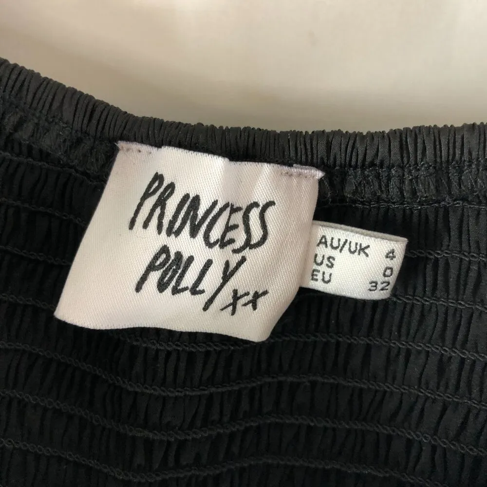 Princess Polly Womens Crop Top Tie Front Wrap Smocked Puff Sleeve Black 0 - Image 5