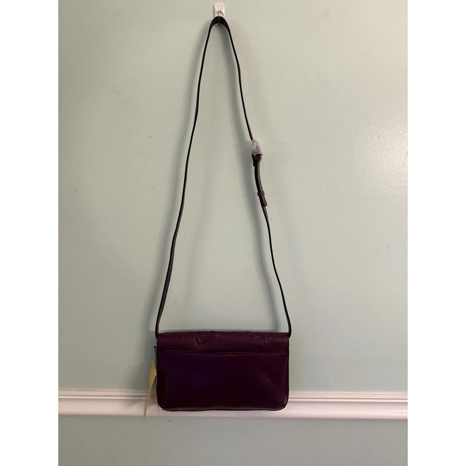 Patricia Nash Monta Leather Crossbody Clutch Plum Small Size Purse Tooled - Image 2