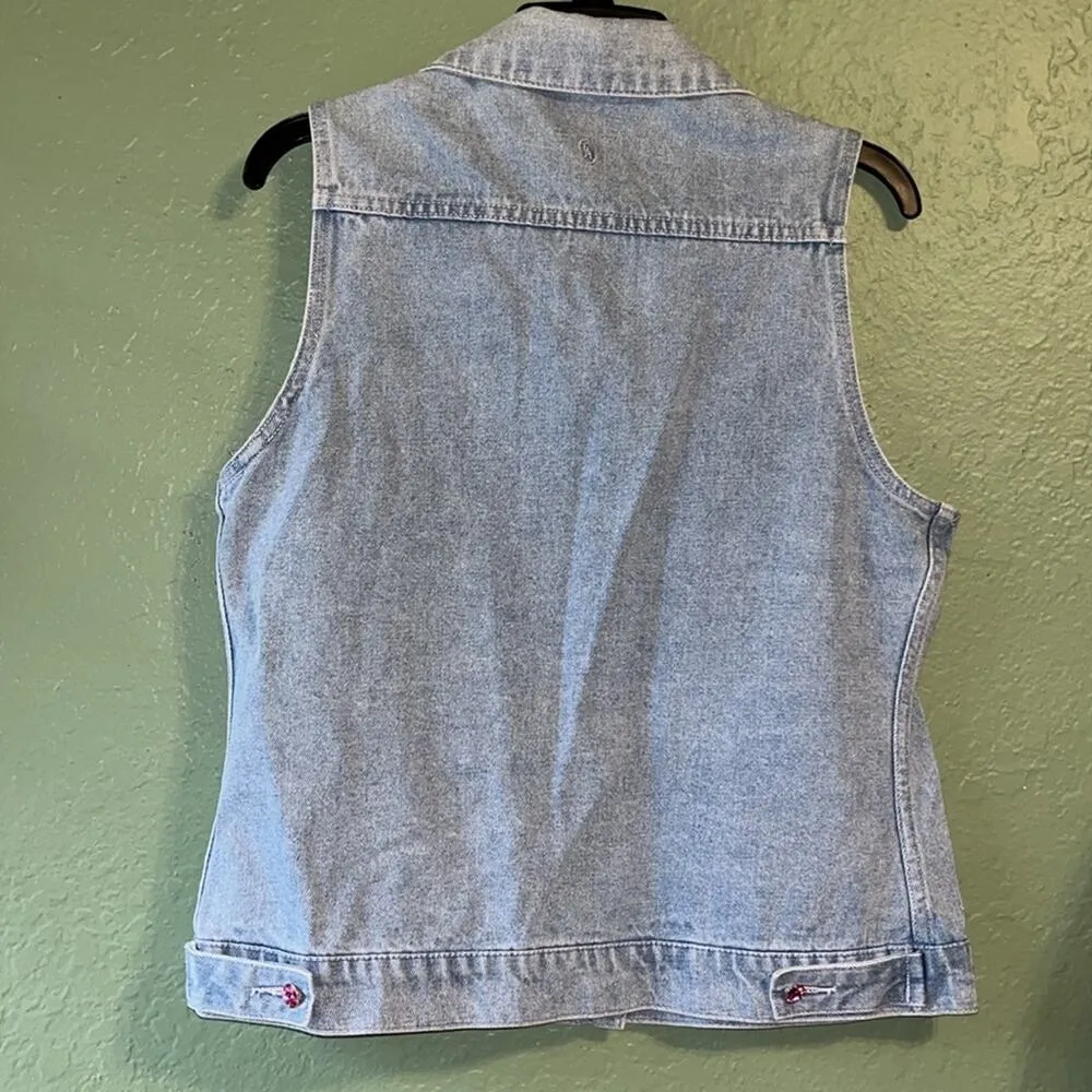 Vintage 90s Jean Jacket Pink Rhinestones Size M - Image 4