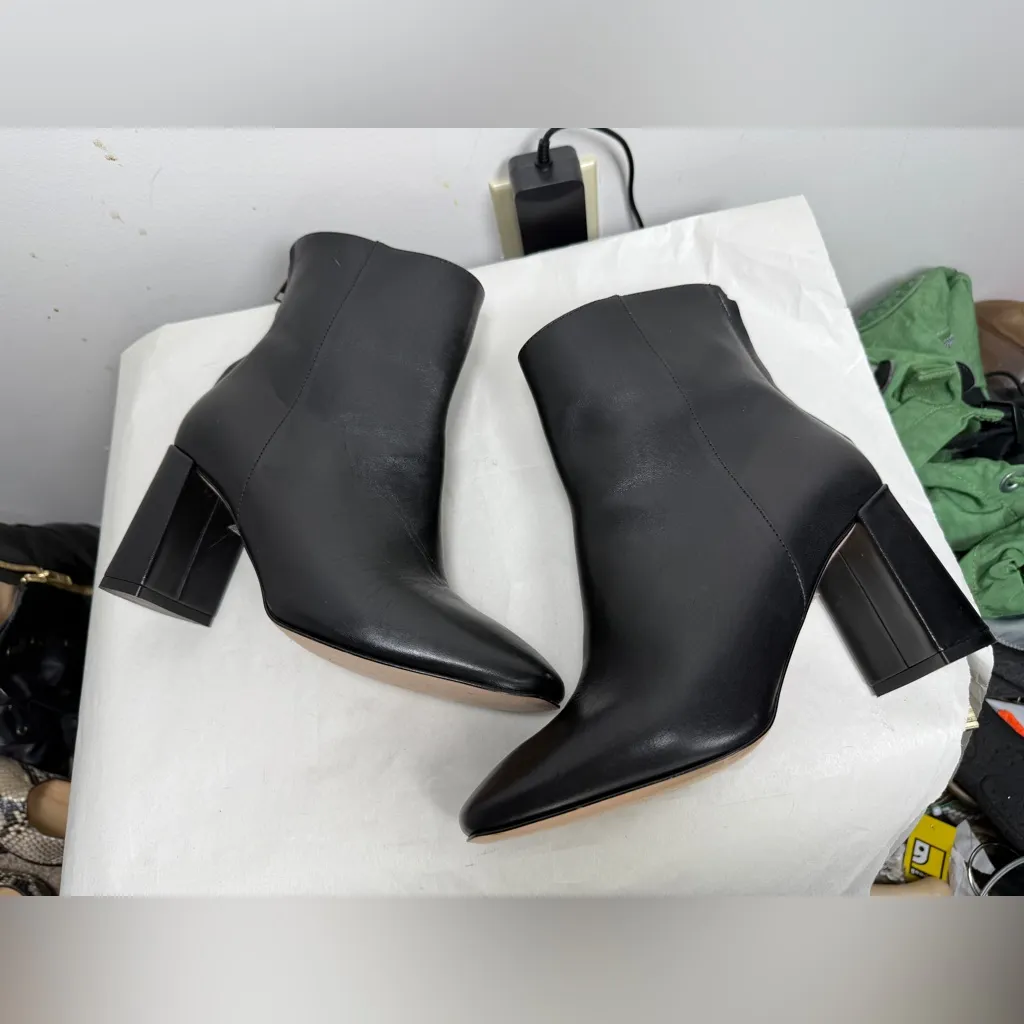 J. Crew Squared Toe Soft Leather Block Heel Ankle Boots Black Size 7 - Image 3