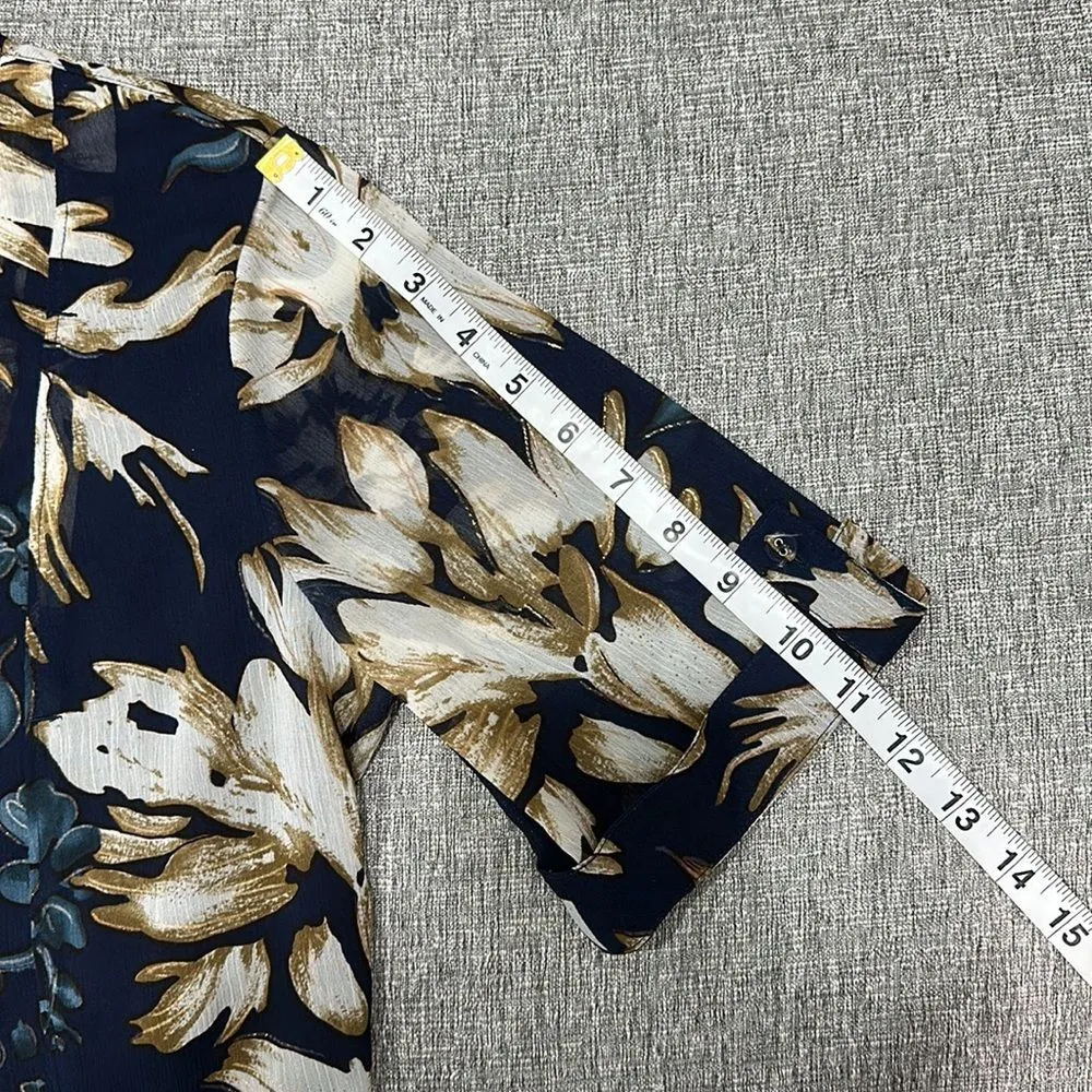 Pleated Blouse Floral Print Short Sleeve Sz PS - Image 10